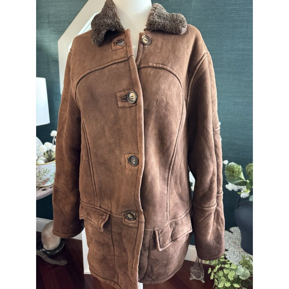 Vtg Canada Shearling Suede Wool Fleece Coat XS-Med Game Of Thrones Indie Sleeve